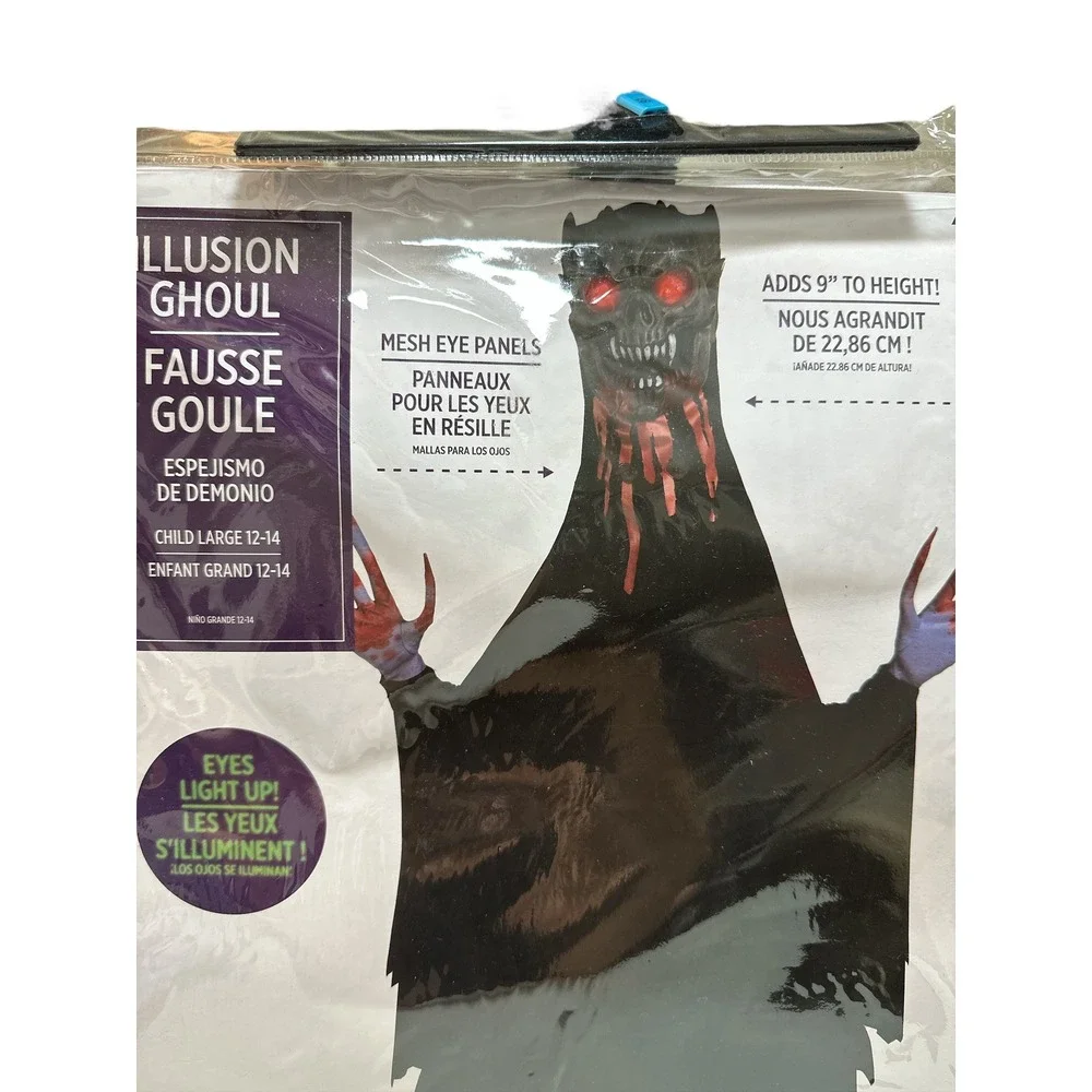 Illusion Ghoul Halloween Costume Child Lg 12-14 Eyes Light Up Adds 9